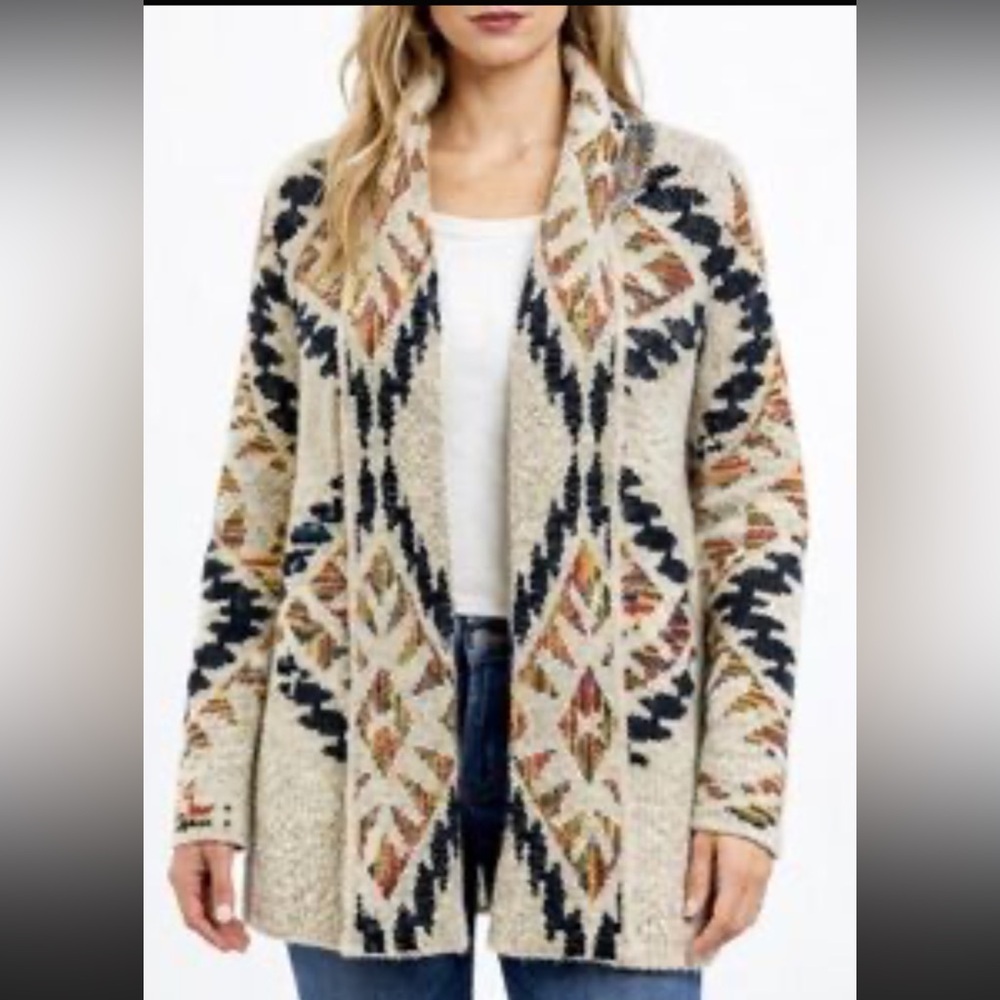 Woven Heart Multicolor Speckled Knit Cardigan - Ivory, Yellow & Pink Accents